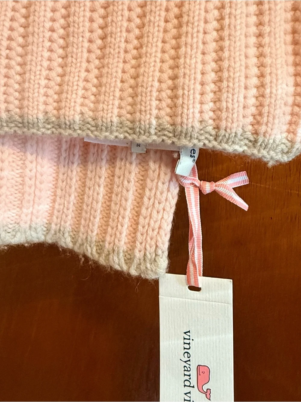 Vineyard Vines Light Pink with gray trim, knit winter scarf! $118 retail